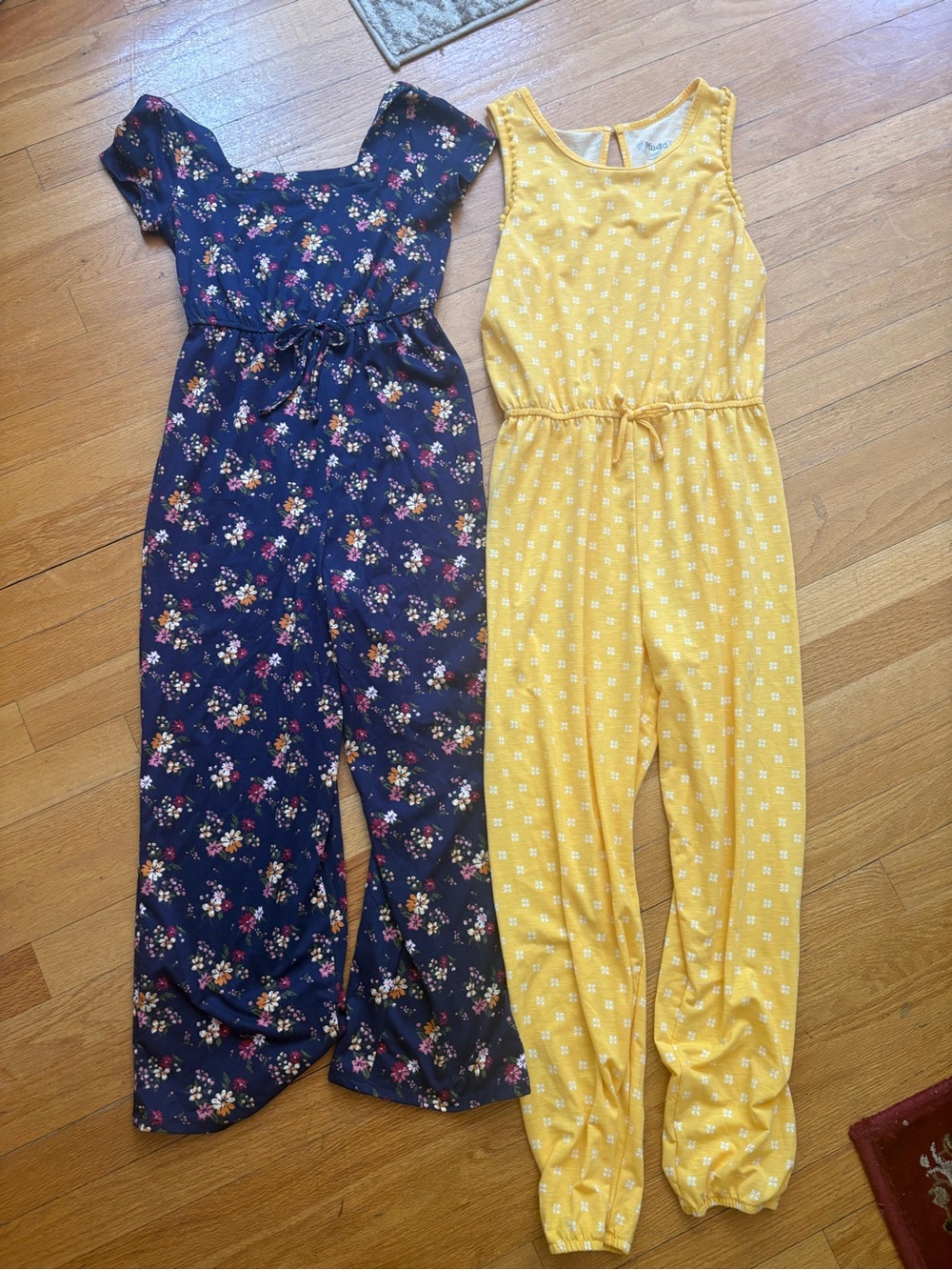 Mudd Girls Navy Floral & Yellow One-Piece Jumpsuits